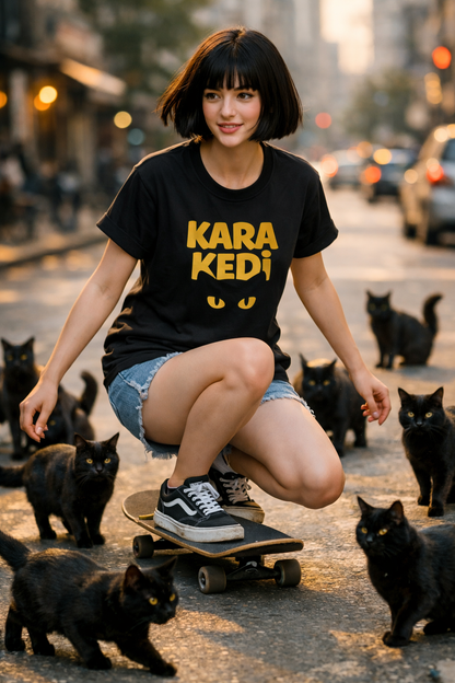 Kara Kedi Oversize T-Shirt