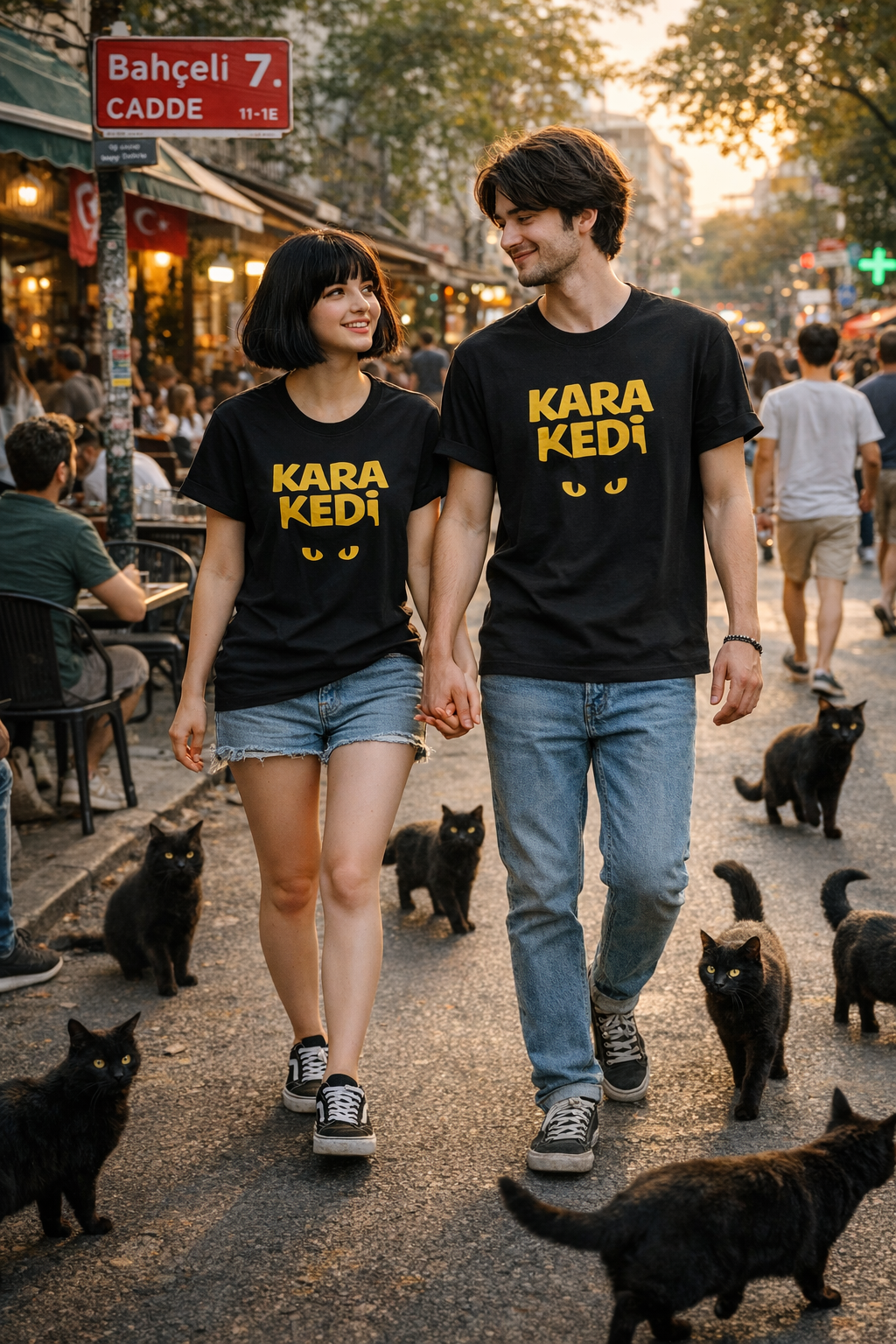 Kara Kedi Oversize T-Shirt